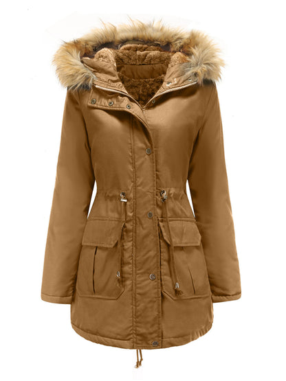 Coat Street Daily Winter Plush Long Coat Color Oversized Fur Warm Coat