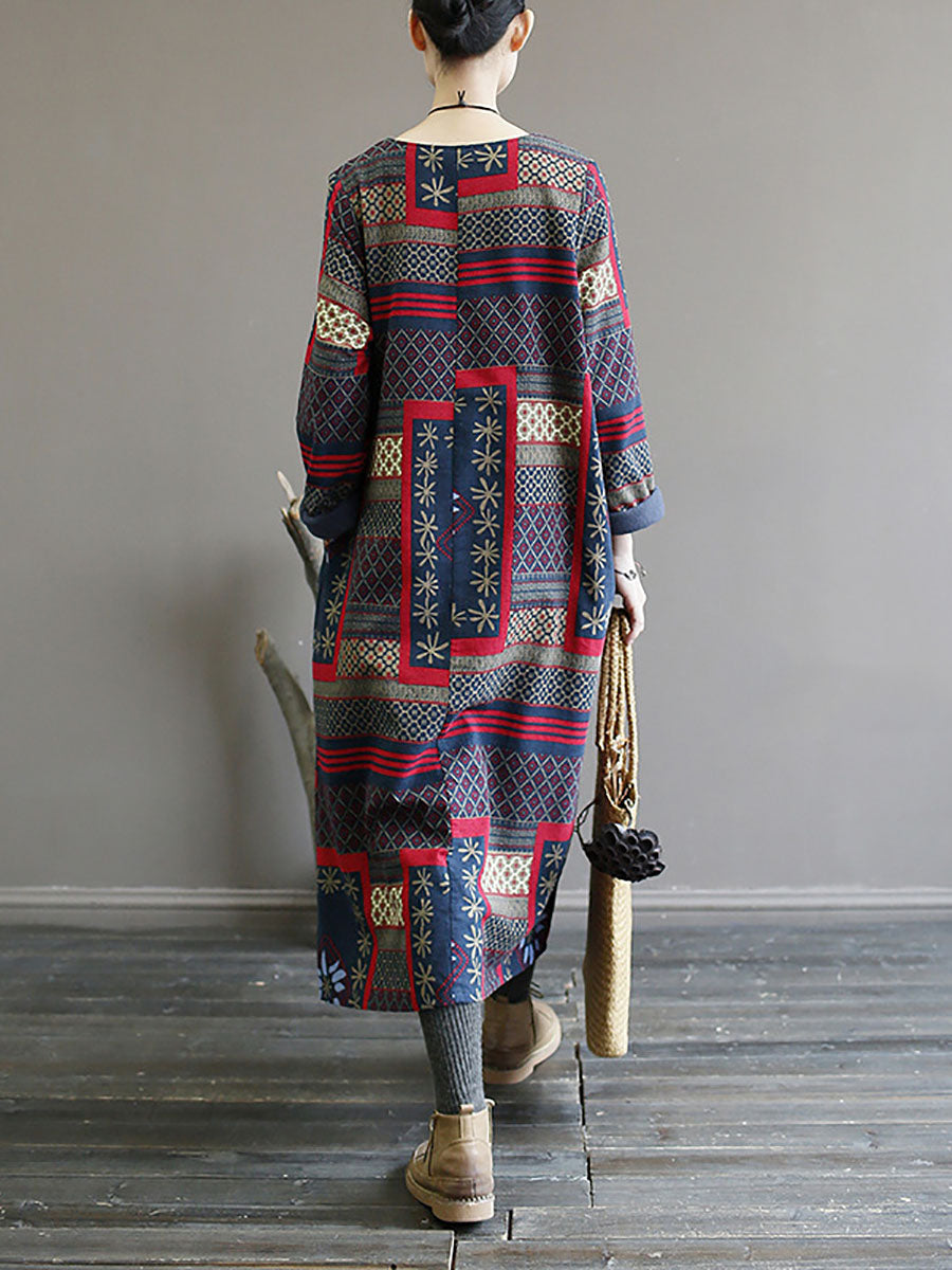 Winter Pocket Print Loose Dress