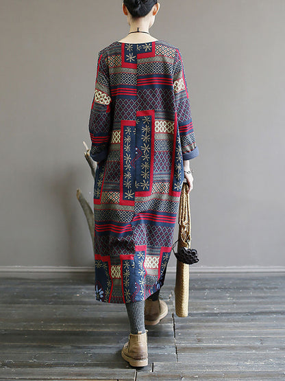 Winter Pocket Print Loose Dress