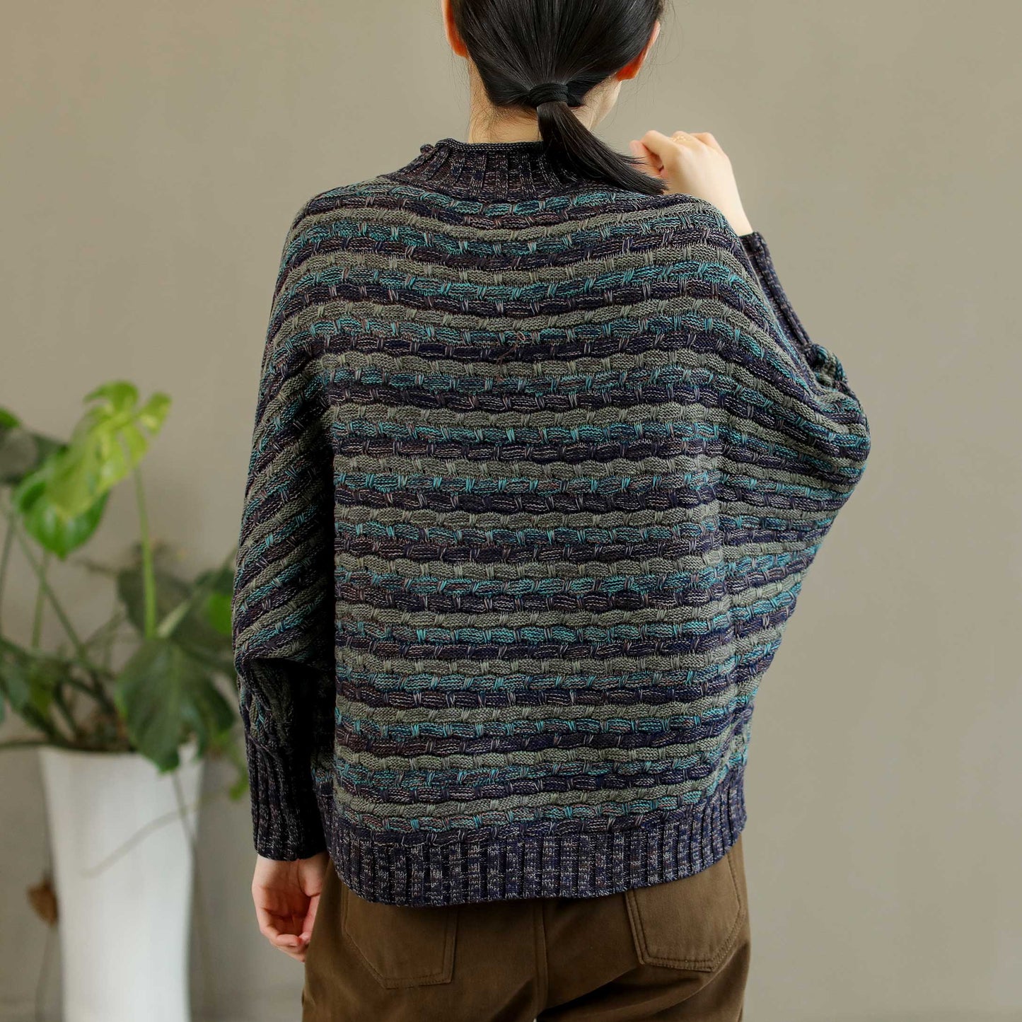 Winter Retro Knitted Stripe Loose Pullover Sweater