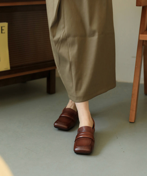 Boutique Apricot Loafers Cowhide Leather Loafer Shoes