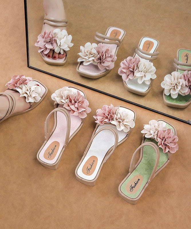 Green Chunky Splicing Slide Sandals Peep Toe