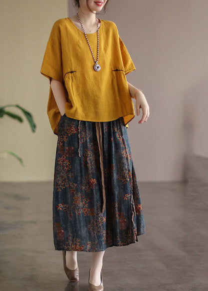 Navy Patchwork Linen a Line Skirts Oversized Spring