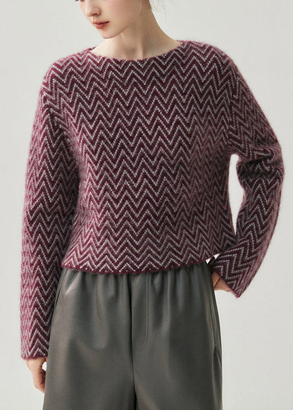 French Blue Slash Neck Striped Thick Cotton Knit Sweaters Fall