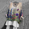 Women's Vintage Floral Embroidered Linen Blend Cozy Shirt elevenforest
