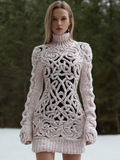 Comstylish Viking Style Winter Women's Warm High Neck Knitted Sweater Dress