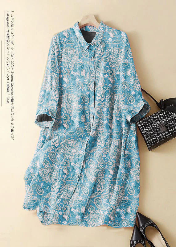 Pink Embroidered Patchwork Linen Shirt Dress Summer
