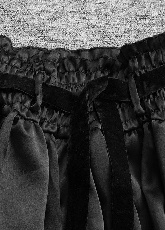 Loose Black Patchworkruffled Asymmetrical Design Skirts
