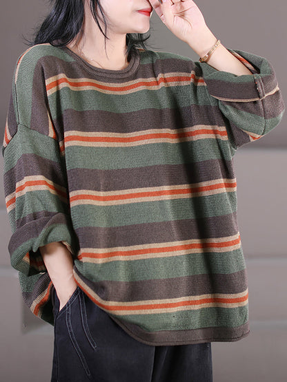 Striped O-neck Loose Sweater
