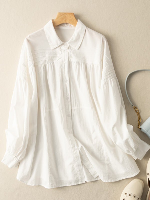 100% Natural Fabric Pleated Loose Shirt in Color