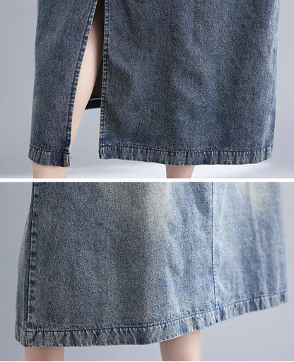 Literary Washed V-neck Sleeveless Denim Dress