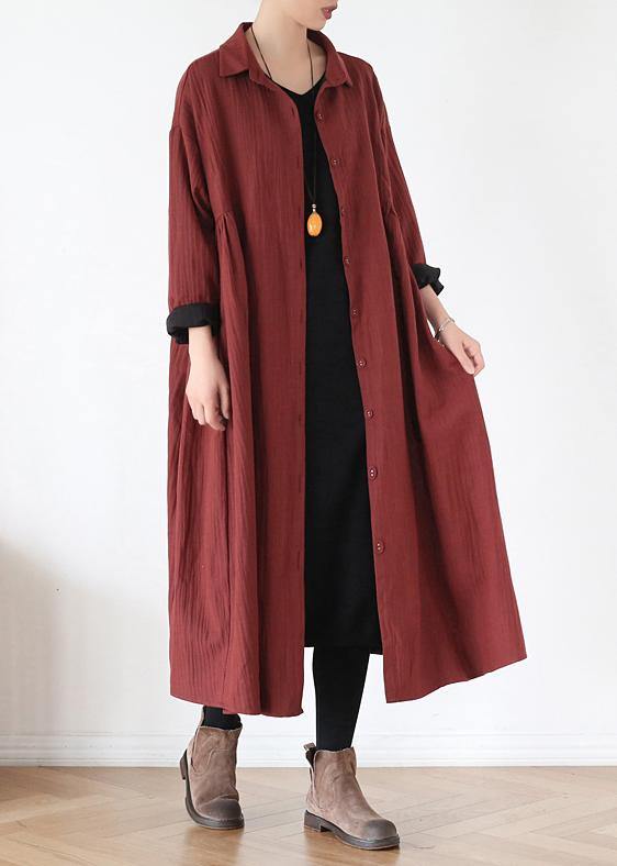 Simple Lapel Pockets Baggy Coats Red Outwear Fall
