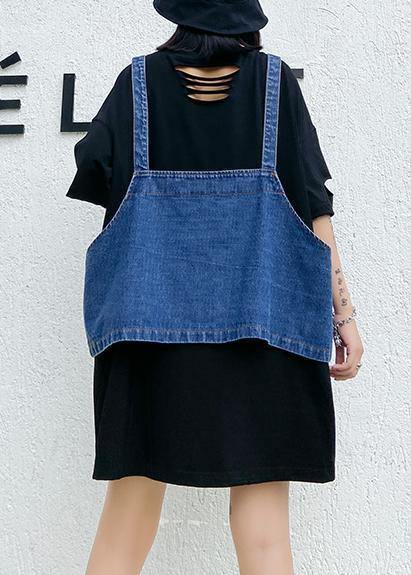Hole White Short-sleeved T-shirt Female Loose Summer Large Size Shirt Denim Vest Suit Two-piece Suit
