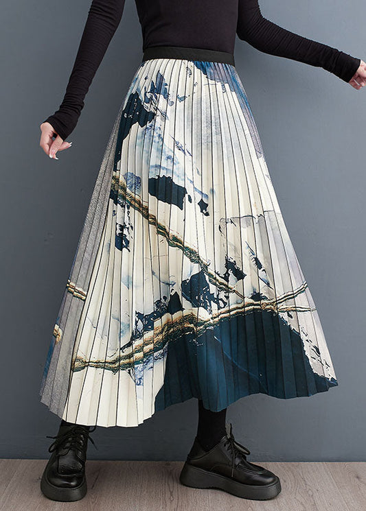 Print Patchwork Elastic Waist a Line Skirt Fall
