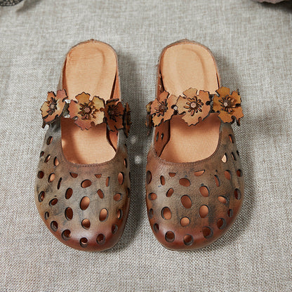 Hollow Leather Slippers