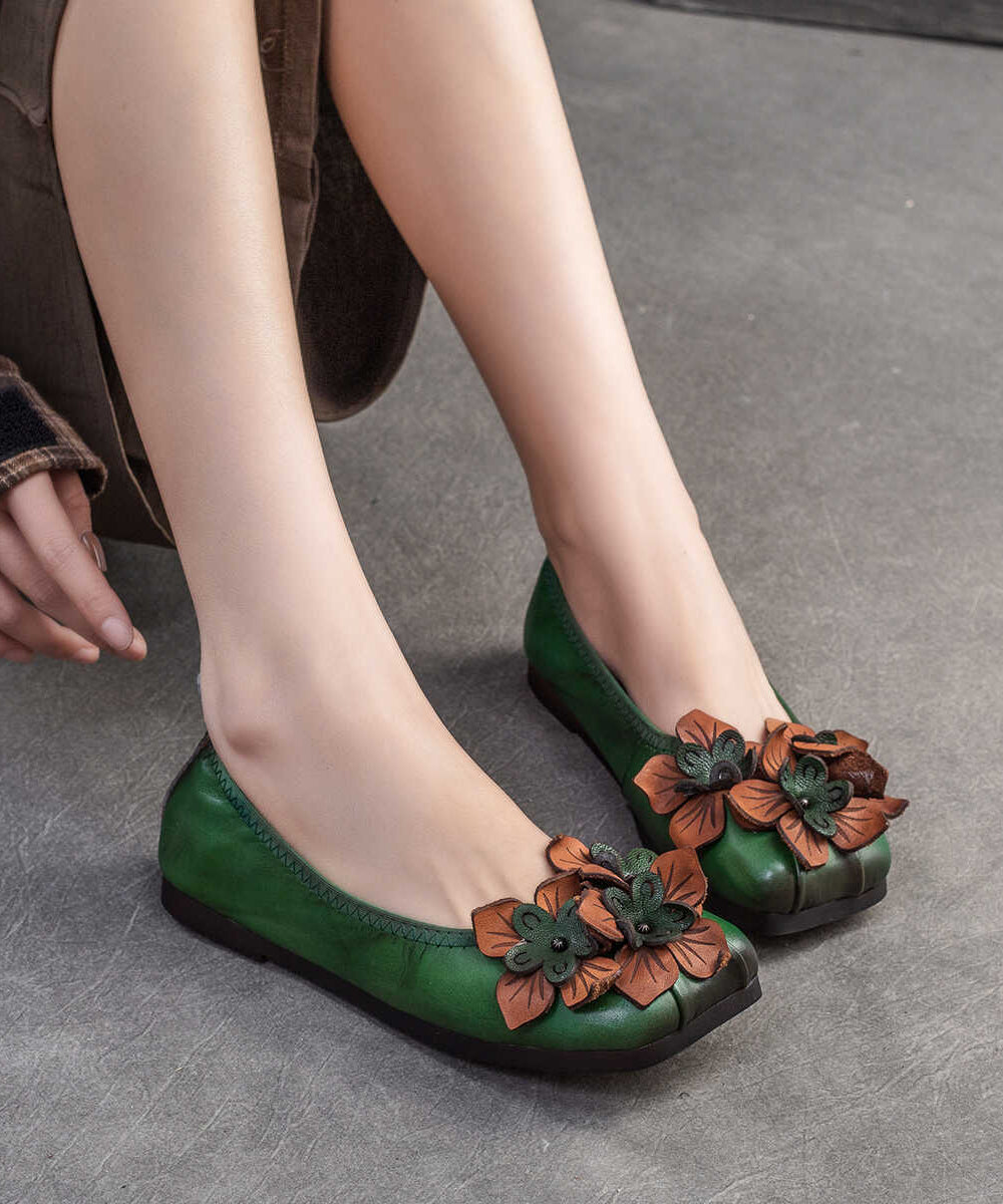 Brown Flat Shoes Cowhide Leather Retro Splicing