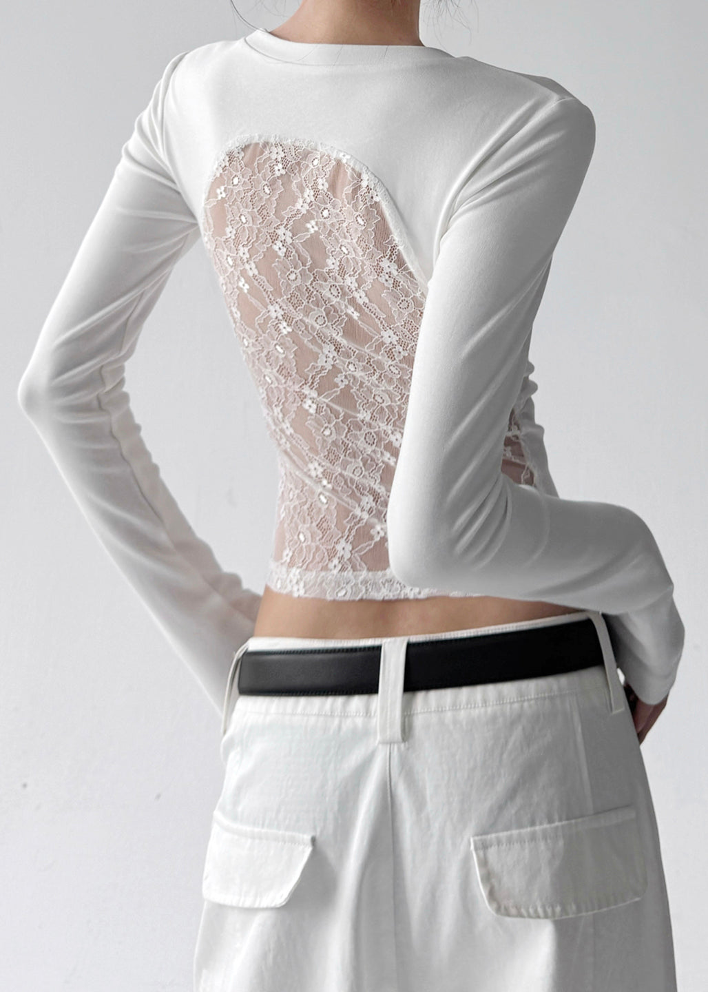 Black O Neck Lace Patchwork Cotton T Shirts Fall
