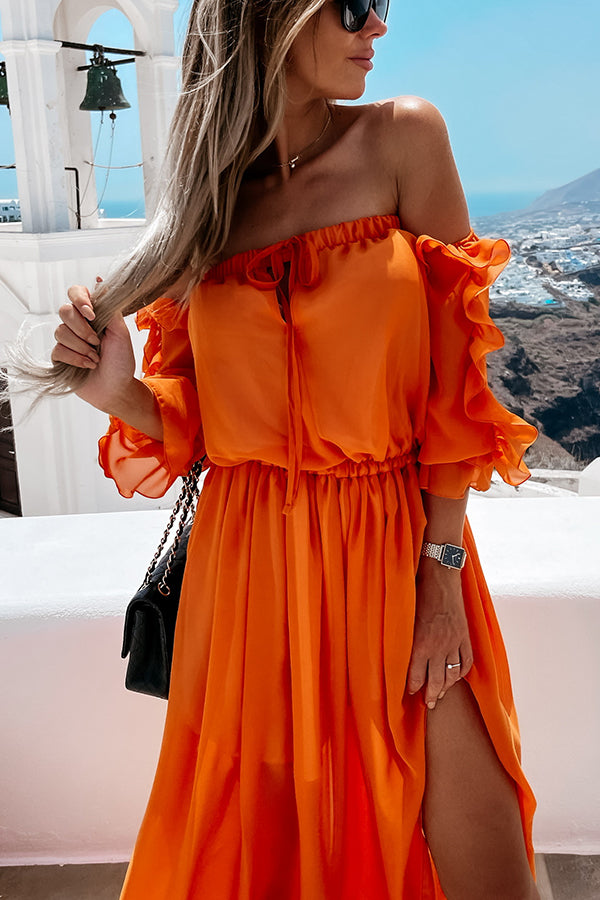 Sweet Colour Off Shoulder Ruffle Maxi Dress