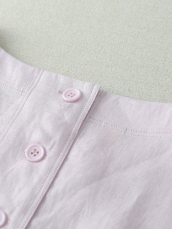 Color V Neck Short Sleeve Linen Shirt Top