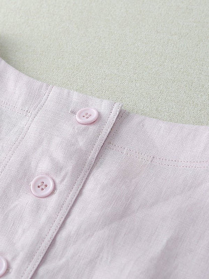 Color V Neck Short Sleeve Linen Shirt Top