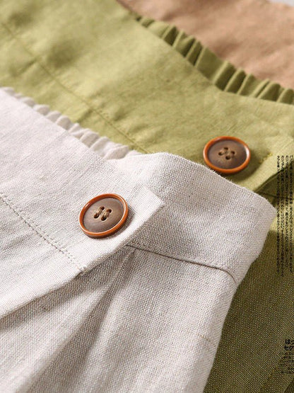 Pure Color Elastic Waist A-line Linen Skirt