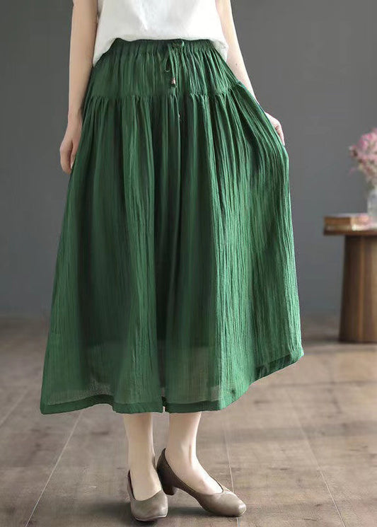 Green Wrinkled Elastic Waist Patchwork Cotton Skirt Summer