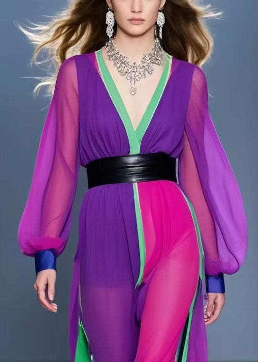 Multicolour Asymmetrical Patchwork Chiffon Dress Summer