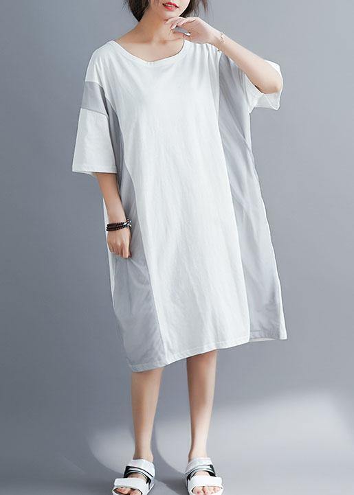 100% O Neck Patchwork Cotton Tunics for Photography White Long Dresses Summer
