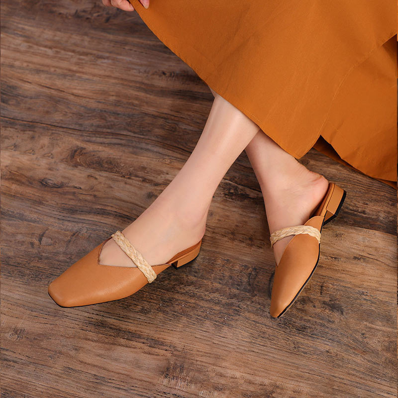 Summer Leather Handmde Wedge Slippers
