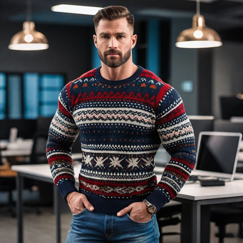 Comstylish Men's Warmth Christmas Jacquard Icelandic Art Cozy Knit Sweater
