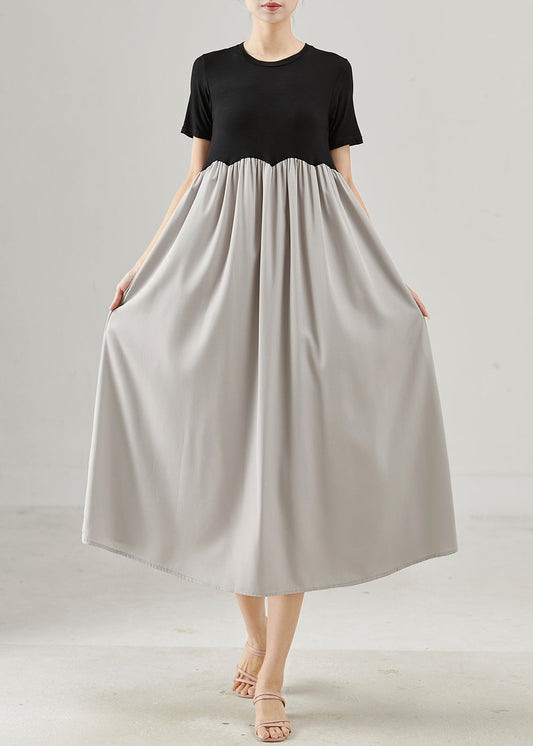 Colorblock O-neck Patchwork Cotton a Line Dresses Summer