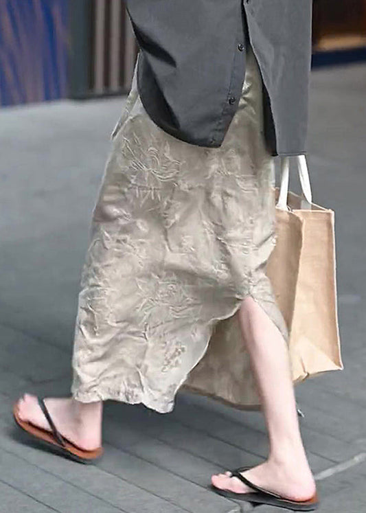 Jacquard Khaki High Waist a Line Skirts Summer