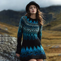 Women's Retro Icelandic Geometric Pattern Cozy Knit Mini Sweater Dress elevenforest