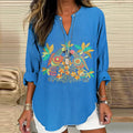 Women's Vintage Floral Bird Art Embroidery V-neck Shirt elevenforest