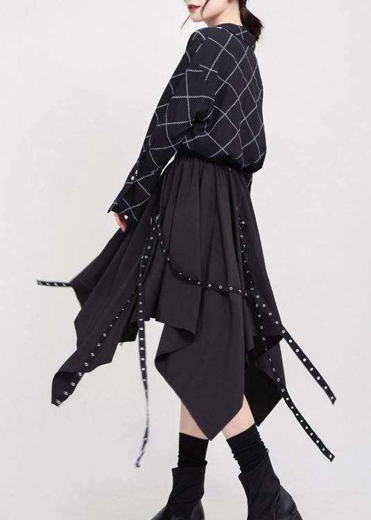 Black Cotton Clothes Elastic Waist Asymmetric Skirt