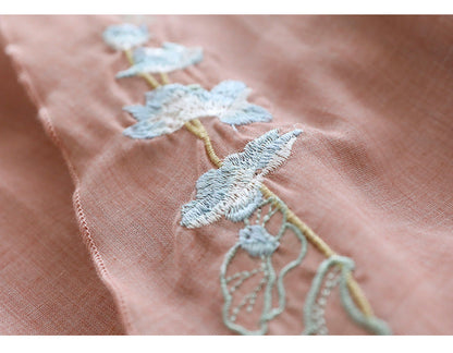 Double Cotton Linen Embroidered Buckle A-line Skirt