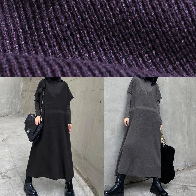 Winter Loose Sweater Vest Skirt Bottoming Shirt Two Piece Suit Purple Skirt