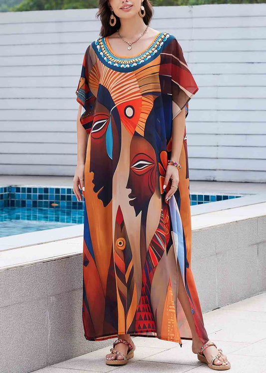 Oversized Print Chiffon Vacation Dress Summer