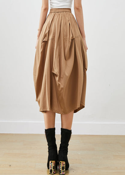 Diy Khaki Asymmetrical Oversized Cotton Skirt Fall