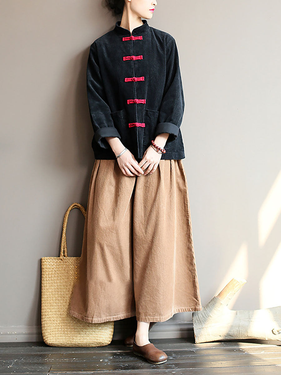 Winter Chinese Style Frog Corduroy Pocket Coat