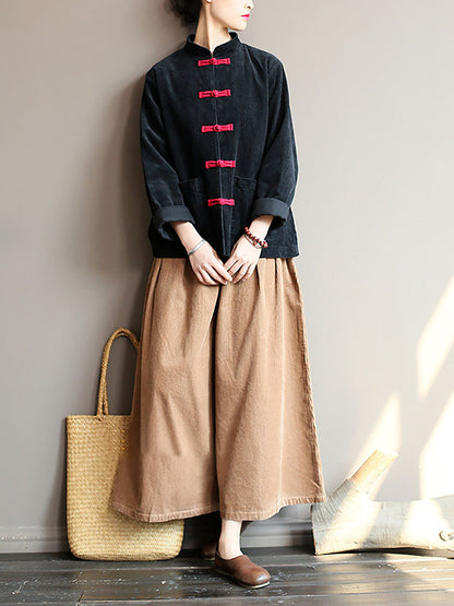 Winter Chinese Style Frog Corduroy Pocket Coat