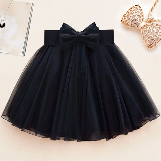 Handmade Black Bow Tulle Tiered Skirt Summer