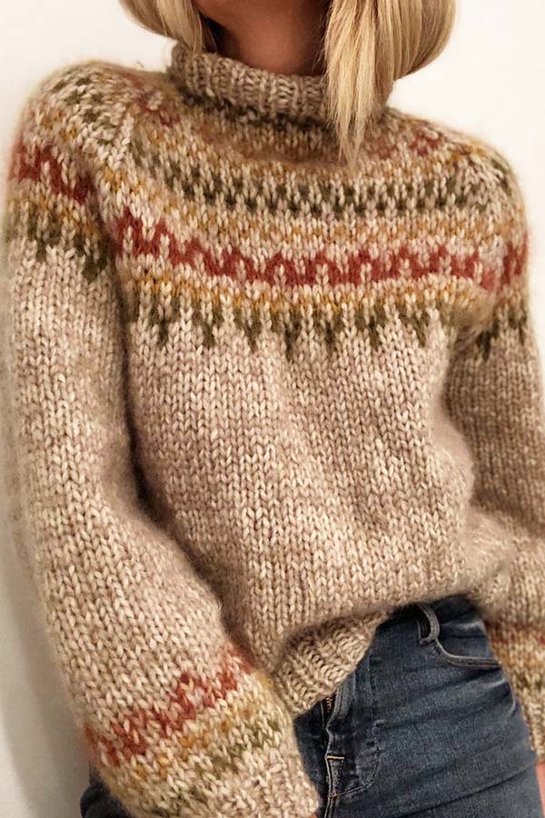 Half Turtleneck Loose Print Sweater