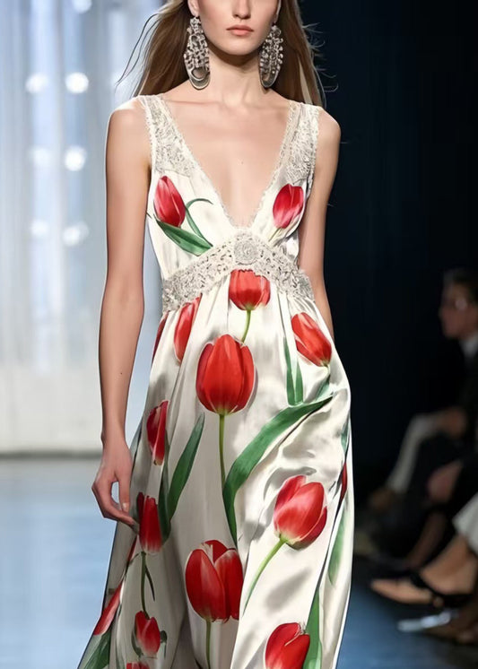 Italian White Print Draping Silk Vestidos Dresses Summer