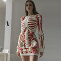 Comstylish Women's Vintage Skull White Rose Crochet Cozy Knitted Sweater Dress