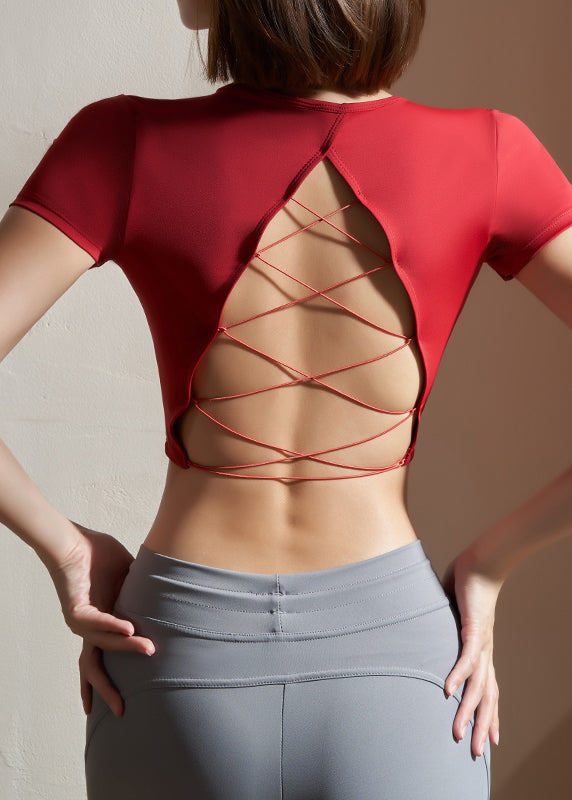 Red Hollow Out Workout Yoga Top