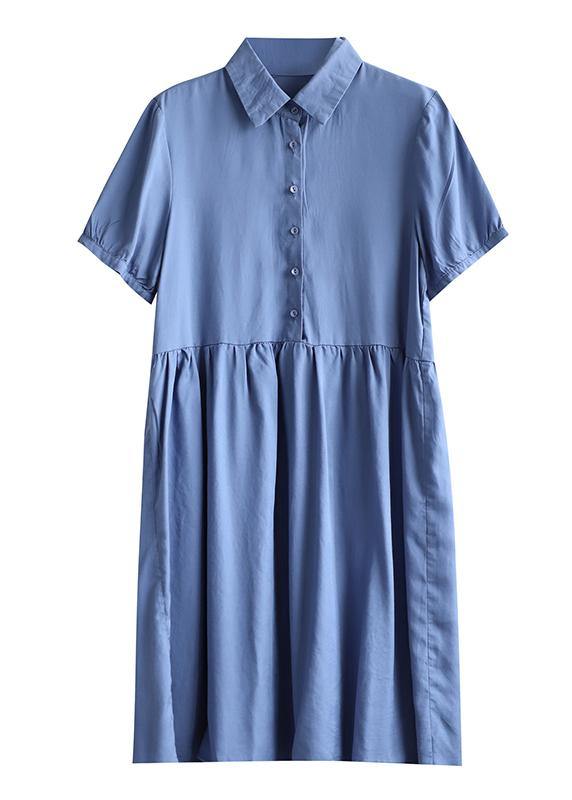 Lapel Cinched Tunic Tunic Tops Blue Dresses
