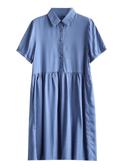 Lapel Cinched Tunic Tunic Tops Blue Dresses