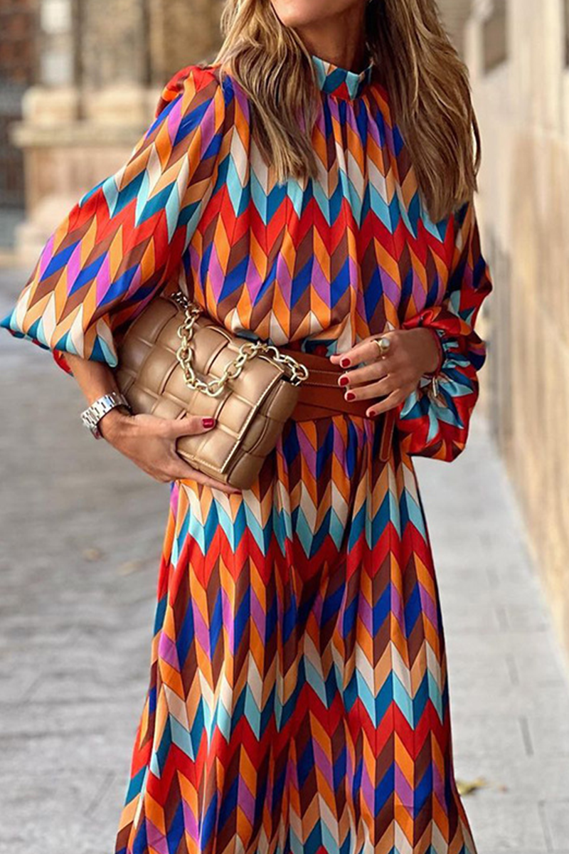 Print Split Joint Half a Turtleneck Straight Dresses