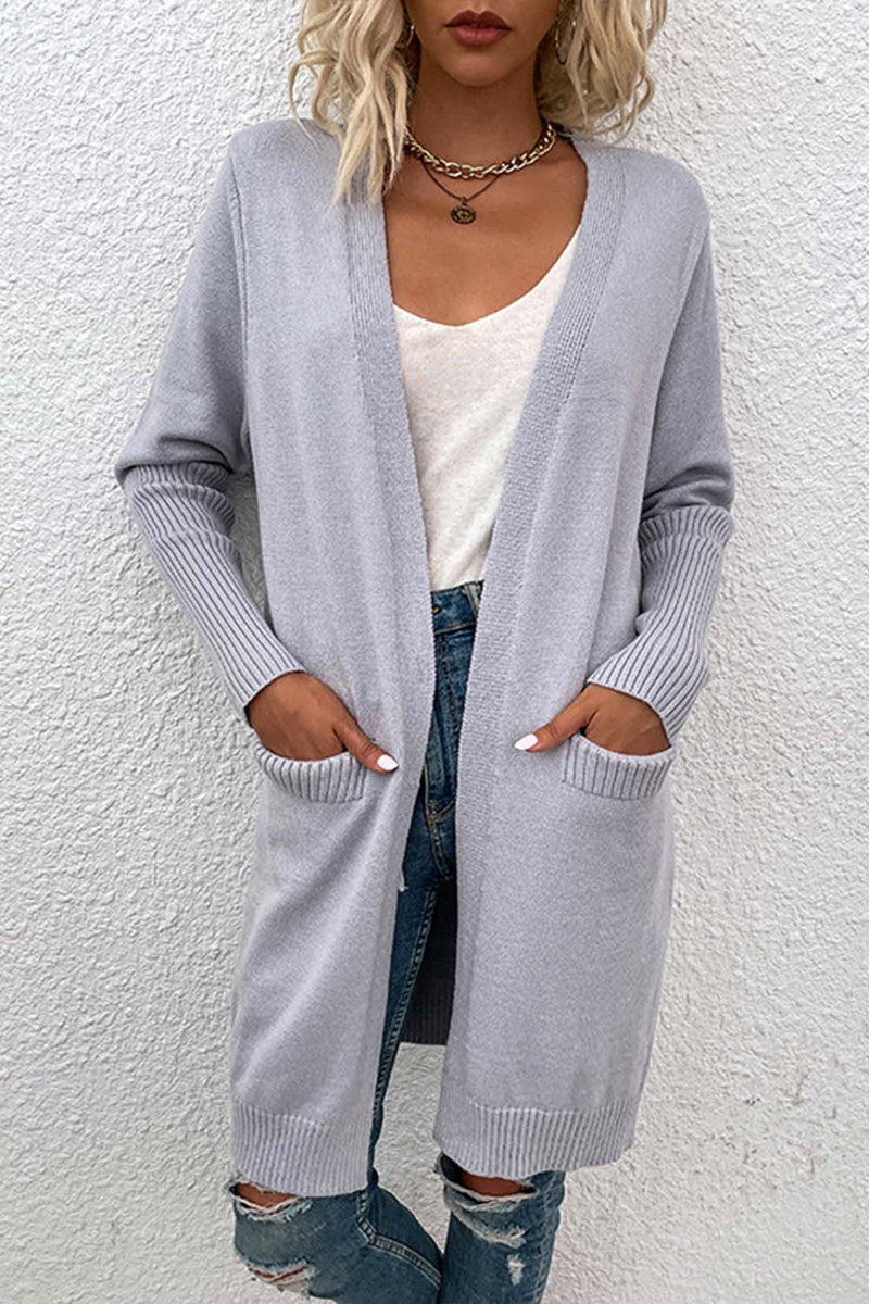 Mid-length Color Pocket Knit Cardigan